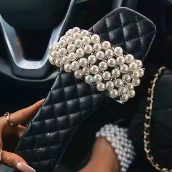 Shoes - Pearl rhinestone sandal slide shoes .